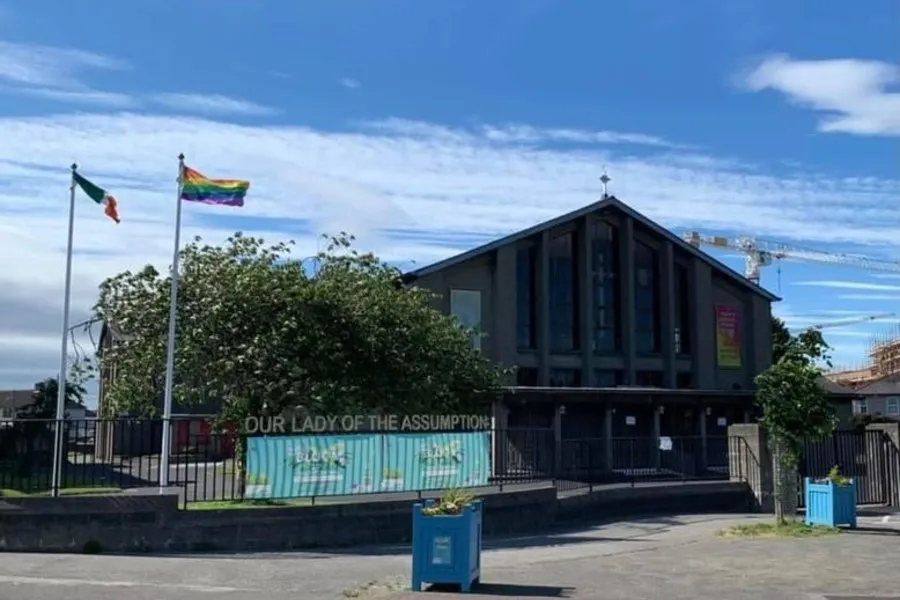 Our Lady of the Assumption Catholic Church, Ballyfermot, Ireland, displays the LGBT rainbow flag?w=200&h=150